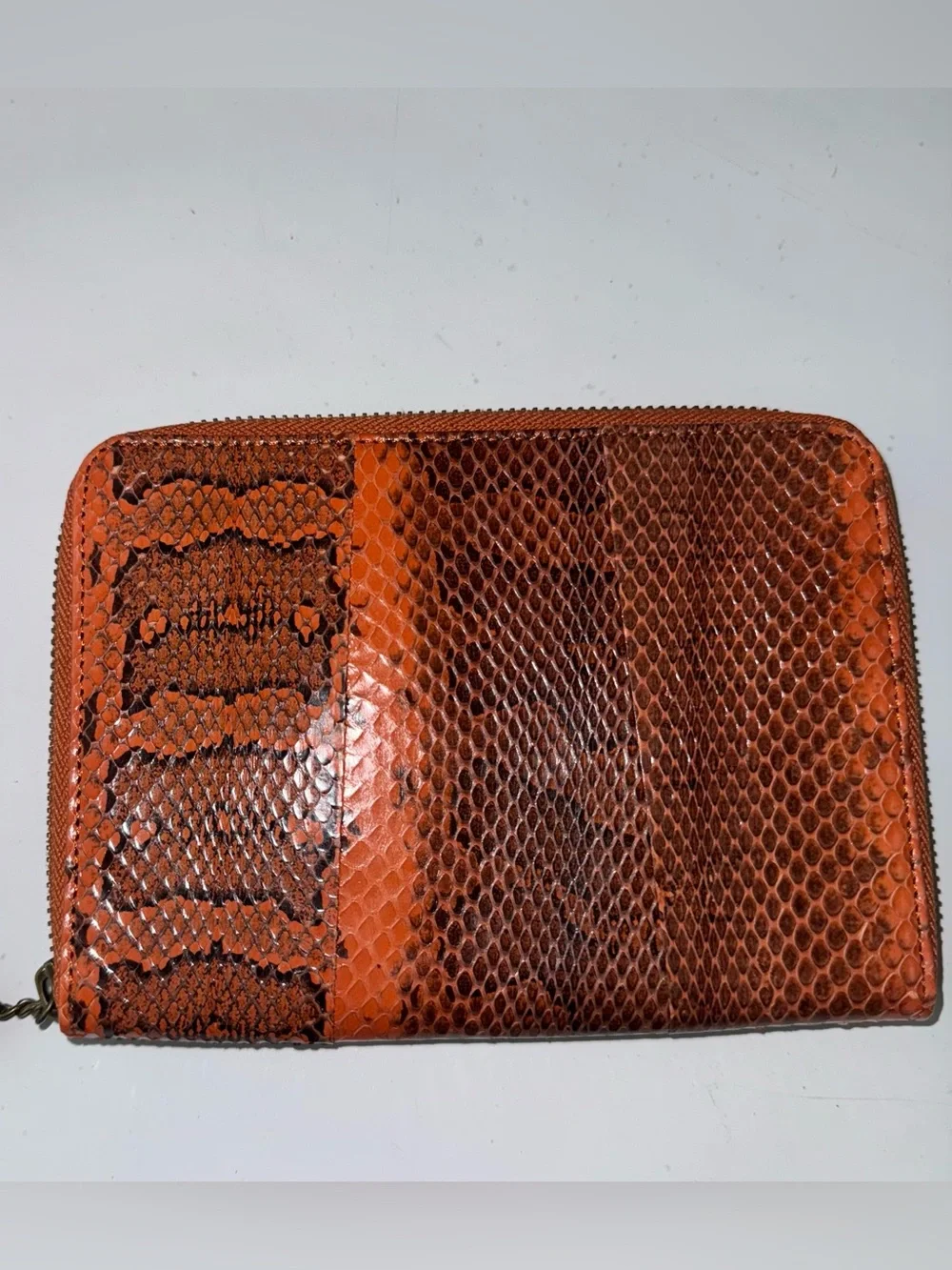 By Beirn Orange Genuine Leather Snakeskin Wristlet Wallet NWOT!